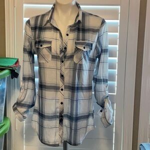 Blue and White Plaid Button Down Shirt